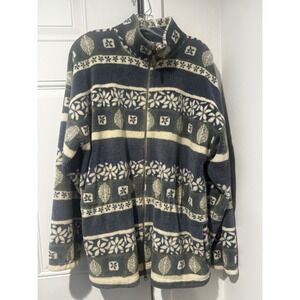 Vintage Alps Fine Apparel Women's Nordic Fleece Zip Jacket Cream Gray L Acrylic